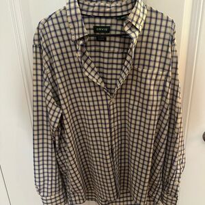 Orvis Men's Blue and Cream Plaid Shirt